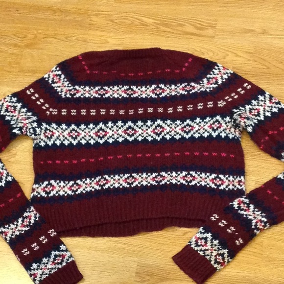 FAIR ISLE KNIT burgundy cropped knit SWEATER, XS - Picture 2 of 3